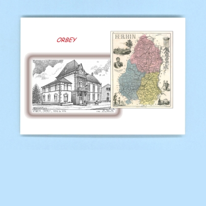 Cartes Postales impression Noir avec dpartement sur la ville de ORBEY Titre : hotel de ville