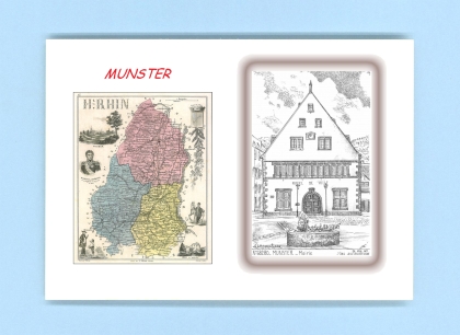Cartes Postales impression Noir avec dpartement sur la ville de MUNSTER Titre : mairie