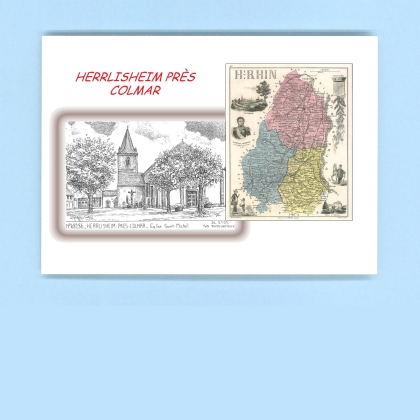 Cartes Postales impression Noir avec dpartement sur la ville de HERRLISHEIM PRES COLMAR Titre : eglise st michel