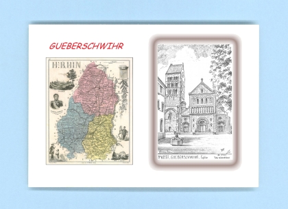 Cartes Postales impression Noir avec dpartement sur la ville de GUEBERSCHWIHR Titre : eglise