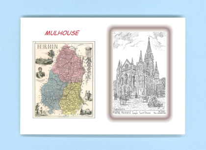 Cartes Postales impression Noir avec dpartement sur la ville de MULHOUSE Titre : temple st etienne