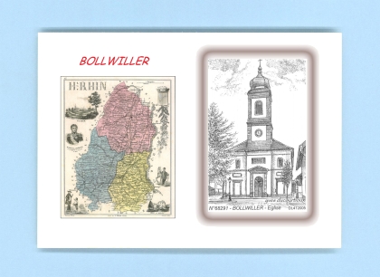 Cartes Postales impression Noir avec dpartement sur la ville de BOLLWILLER Titre : eglise