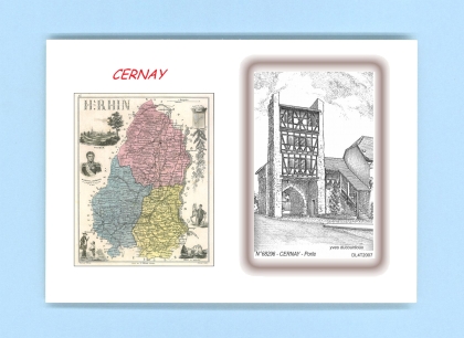 Cartes Postales impression Noir avec dpartement sur la ville de CERNAY Titre : porte