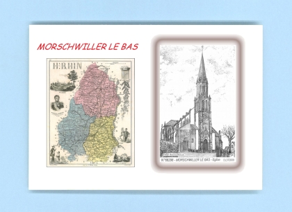 Cartes Postales impression Noir avec dpartement sur la ville de MORSCHWILLER LE BAS Titre : eglise