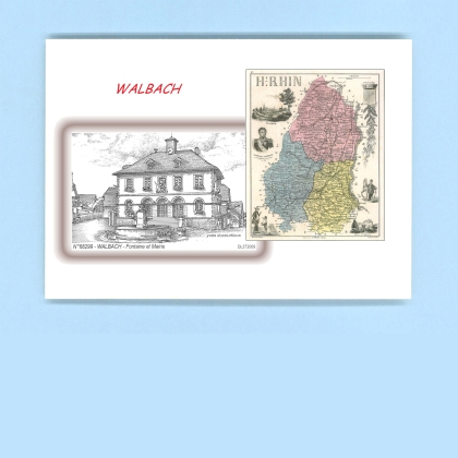 Cartes Postales impression Noir avec dpartement sur la ville de WALBACH Titre : fontaine et mairie