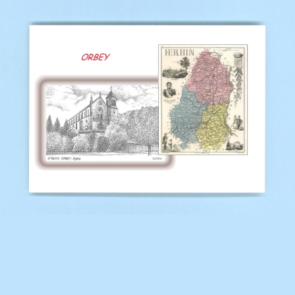 Cartes Postales impression Noir avec dpartement sur la ville de ORBEY Titre : eglise