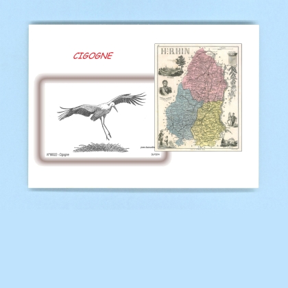 Cartes Postales impression Noir avec dpartement sur la ville de CIGOGNE Titre : 