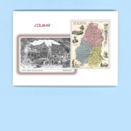 Cartes Postales impression Noir avec dpartement sur la ville de COLMAR Titre : rue dans la vieille ville