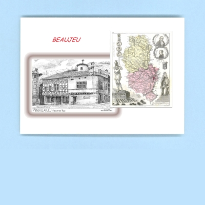 Cartes Postales impression Noir avec dpartement sur la ville de BEAUJEU Titre : maison de pays