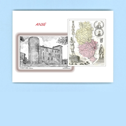 Cartes Postales impression Noir avec dpartement sur la ville de ANSE Titre : chateau
