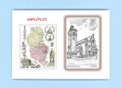 Cartes Postales impression Noir avec dpartement sur la ville de AMPLEPUIS Titre : eglise