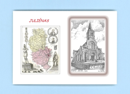 Cartes Postales impression Noir avec dpartement sur la ville de JULIENAS Titre : eglise