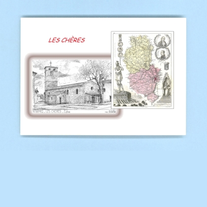 Cartes Postales impression Noir avec dpartement sur la ville de LES CHERES Titre : eglise