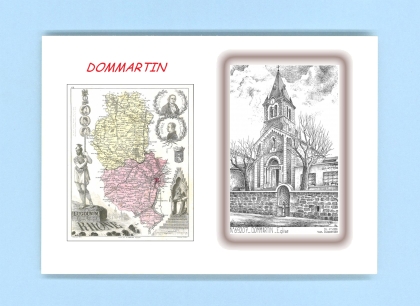 Cartes Postales impression Noir avec dpartement sur la ville de DOMMARTIN Titre : eglise