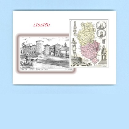 Cartes Postales impression Noir avec dpartement sur la ville de LISSIEU Titre : place des tours