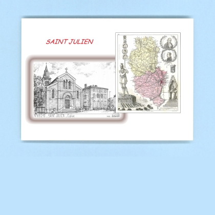 Cartes Postales impression Noir avec dpartement sur la ville de ST JULIEN Titre : eglise