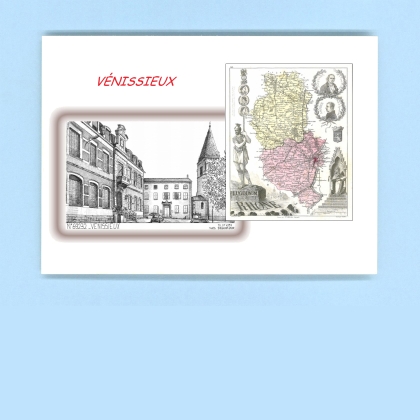Cartes Postales impression Noir avec dpartement sur la ville de VENISSIEUX Titre : vue