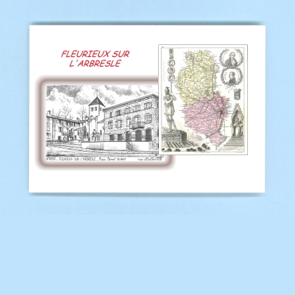 Cartes Postales impression Noir avec dpartement sur la ville de FLEURIEUX SUR L ARBRESLE Titre : place benoit dubost