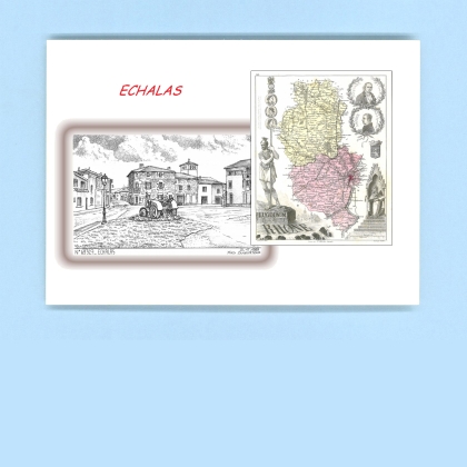 Cartes Postales impression Noir avec dpartement sur la ville de ECHALAS Titre : vue