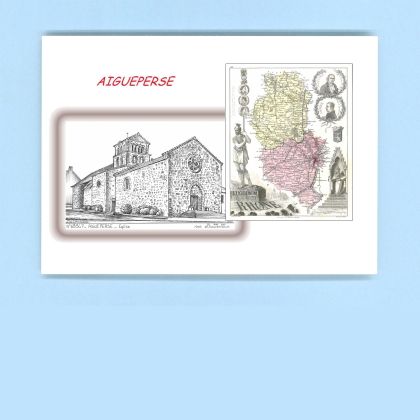 Cartes Postales impression Noir avec dpartement sur la ville de AIGUEPERSE Titre : eglise