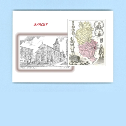 Cartes Postales impression Noir avec dpartement sur la ville de SARCEY Titre : eglise