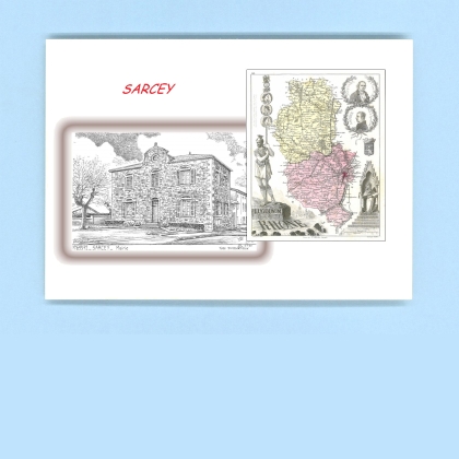 Cartes Postales impression Noir avec dpartement sur la ville de SARCEY Titre : mairie