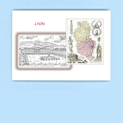 Cartes Postales impression Noir avec dpartement sur la ville de LYON Titre : place bellecour (d apres ga)