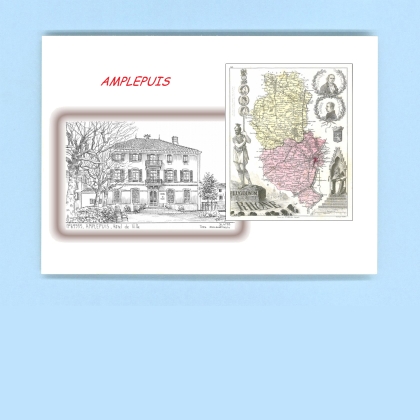 Cartes Postales impression Noir avec dpartement sur la ville de AMPLEPUIS Titre : hotel de ville