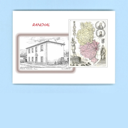 Cartes Postales impression Noir avec dpartement sur la ville de RANCHAL Titre : mairie
