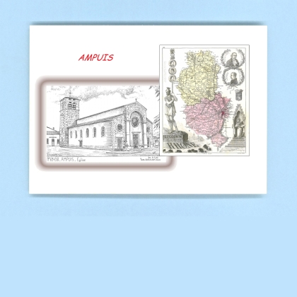 Cartes Postales impression Noir avec dpartement sur la ville de AMPUIS Titre : eglise