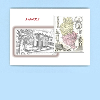 Cartes Postales impression Noir avec dpartement sur la ville de BAGNOLS Titre : mairie