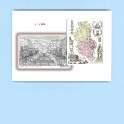 Cartes Postales impression Noir avec dpartement sur la ville de LYON Titre : place et rue de la republique
