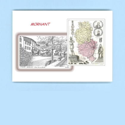 Cartes Postales impression Noir avec dpartement sur la ville de MORNANT Titre : place de la liberte