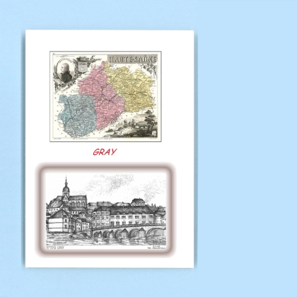 Cartes Postales impression Noir avec dpartement sur la ville de GRAY Titre : vue