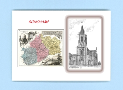 Cartes Postales impression Noir avec dpartement sur la ville de RONCHAMP Titre : eglise