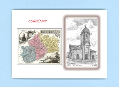 Cartes Postales impression Noir avec dpartement sur la ville de CORBENAY Titre : eglise