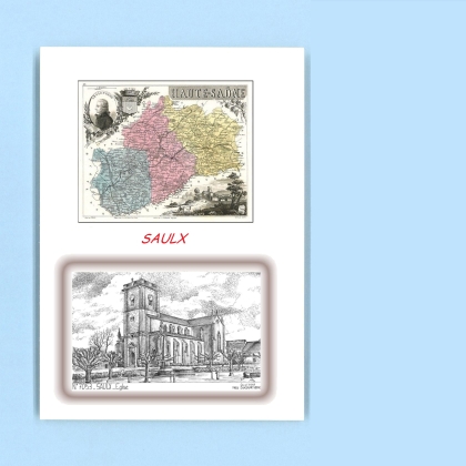 Cartes Postales impression Noir avec dpartement sur la ville de SAULX Titre : eglise