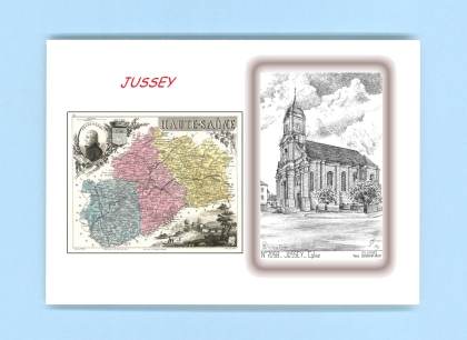 Cartes Postales impression Noir avec dpartement sur la ville de JUSSEY Titre : eglise