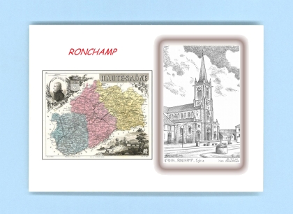 Cartes Postales impression Noir avec dpartement sur la ville de RONCHAMP Titre : eglise
