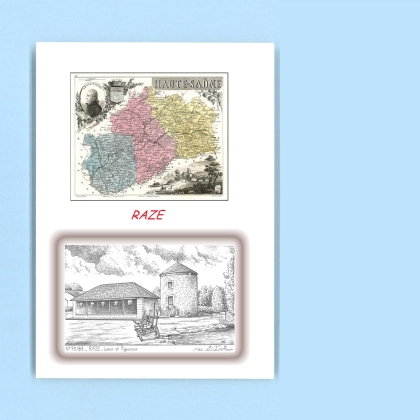 Cartes Postales impression Noir avec dpartement sur la ville de RAZE Titre : lavoir et pigeonnier