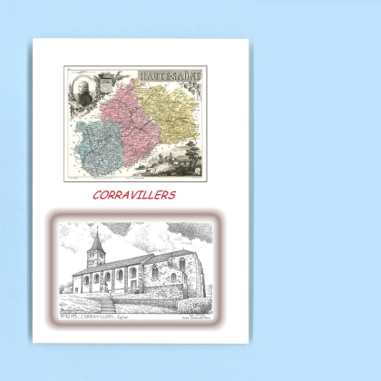 Cartes Postales impression Noir avec dpartement sur la ville de CORRAVILLERS Titre : eglise