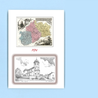 Cartes Postales impression Noir avec dpartement sur la ville de PIN Titre : eglise