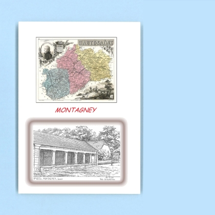 Cartes Postales impression Noir avec dpartement sur la ville de MONTAGNEY Titre : lavoir