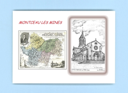 Cartes Postales impression Noir avec dpartement sur la ville de MONTCEAU LES MINES Titre : eglise