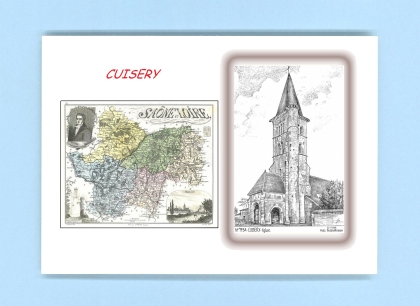 Cartes Postales impression Noir avec dpartement sur la ville de CUISERY Titre : eglise