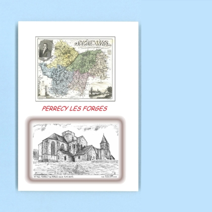 Cartes Postales impression Noir avec dpartement sur la ville de PERRECY LES FORGES Titre : eglise fin 11e debut 12e siecl