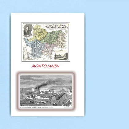 Cartes Postales impression Noir avec dpartement sur la ville de MONTCHANIN Titre : la tuilerie et la mine