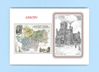 Cartes Postales impression Noir avec dpartement sur la ville de DIGOIN Titre : eglise