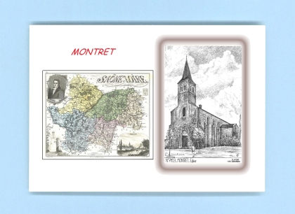 Cartes Postales impression Noir avec dpartement sur la ville de MONTRET Titre : eglise