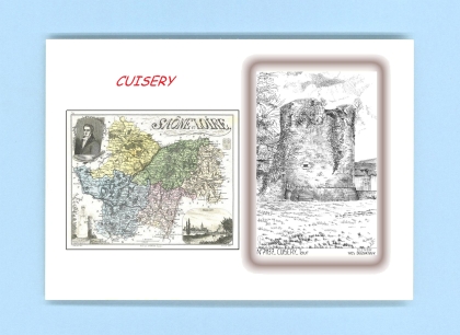 Cartes Postales impression Noir avec dpartement sur la ville de CUISERY Titre : tour